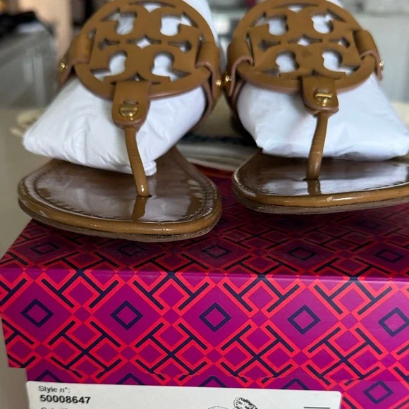 Tory Burch Miller Sand Patent  Sandals 9 - Picture 3 of 5